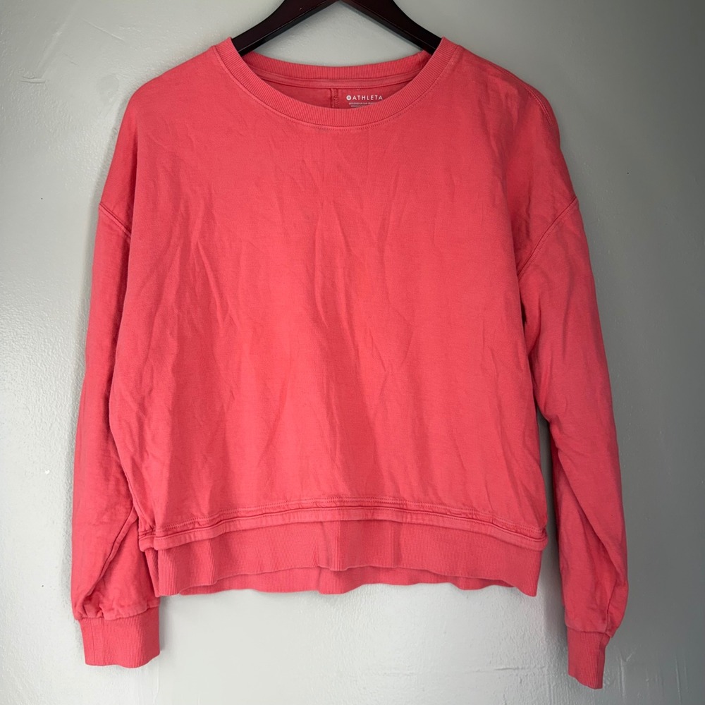Athleta Sundown Sweatshirt 2.0 Coral Pink Crewneck Pullover Small S